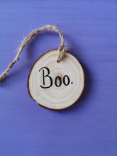 Load image into Gallery viewer, Boo! Ghostie Wood Slice Decoration
